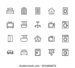 Conjunto de iconos de línea vectorial relacionados con la casa. Paquete de símbolos lineales premium. Ilustración vectorial aislada en un fondo blanco. Símbolos web para sitios web y aplicaciones móviles. Diseño de moda.