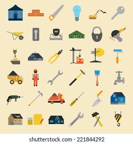 Set of house repair tools icons. Vector illustration