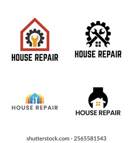 Set of House Repairs logo design template vector illustration. House renovation symbol, icon.