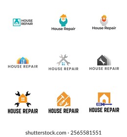 Set of House Repairs logo design template vector illustration. House renovation symbol, icon.