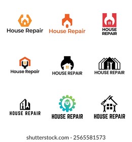 Set of House Repairs logo design template vector illustration. House renovation symbol, icon.