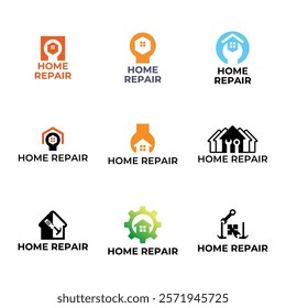 Set of House Repairs logo design template vector illustration. House renovation symbol, icon.