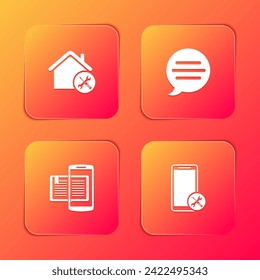 Establecer el servicio House, el chat de burbujas de voz, el Smartphone y el icono de libro y móvil. Vector