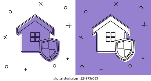 Set House with shield icon isolated on white and purple background. Insurance concept. Security, safety, protection, protect concept.  Vector