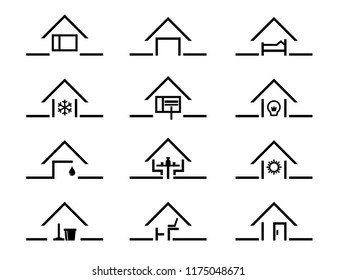 set of house silhouette in different settings