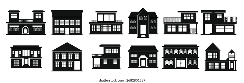 conjunto de casa silhueta vetor ilustração
