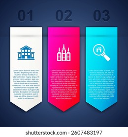 Set House, Skyscraper and Search house. Business infographic template. Vector