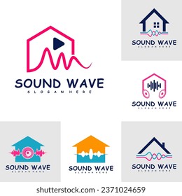Set von Haus mit Sound-Wellen Logo Design-Konzept Vektor. Sound-Wave-Illustration-Design