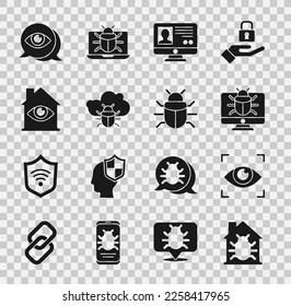 Establecer el error del sistema House, el análisis de ojos, el sistema en el monitor, la pantalla Crear cuenta, la nube, con el ojo y el icono. Vector