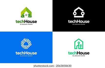 Conjunto de modelos de diseño de plantillas de logotipos de tecnología de la casa, diseño de vectores de logotipos de Smart House