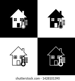 Set House temperature icon isolated icons isolated on black and white background. Thermometer icon. Vector Illustration
