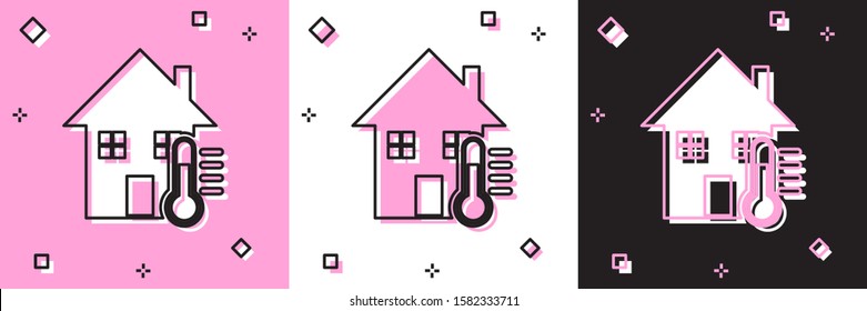 Set House temperature icon isolated on pink and white, black background. Thermometer icon.  Vector Illustration