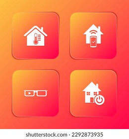 Set House temperature, Smart home remote control system, glasses and  icon. Vector