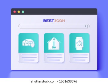 Set House temperature, House under protection and Smart watch with house under protection icon. Vector