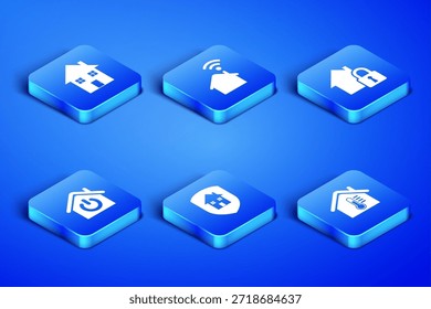 Ajuste a temperatura da casa, sob proteção, casa inteligente, com wi-fi e ícone. Vetor