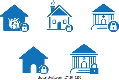 Set House under protection icon. Home and lock. Protection, safety, security, protect, defense concept. Vector Illustration
