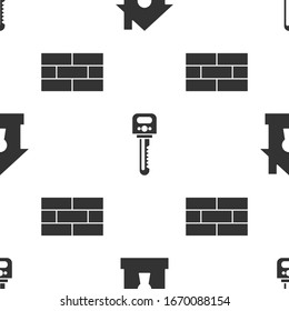 Set House under protection , Key  and Bricks  on seamless pattern. Vector