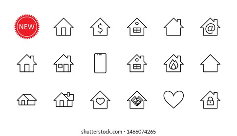 Set of House vector Home line icons. Contains symbols of the conclusion of the contract, heart, a drop of water, fire, money and many other things. Editable Stroke. 32x32 pixels.
