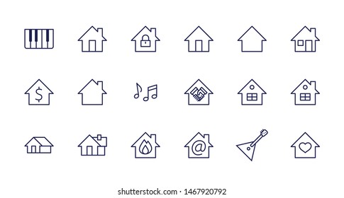 Set of House vector Home line icons. Contains symbols of the conclusion of the contract, heart, a drop of water, fire, money and many other things. Editable Stroke. 32x32 pixels.