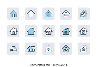 Set of House Vector Home Line Icons. Contains symbols of Conclusion of Contract, Heart, Drop of water, fire, money and more. Editable Stroke. 32x32 pixels.