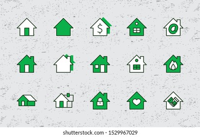 Set of House Vector Home Line Icons. Contains symbols of Conclusion of Contract, Heart, Drop of water, fire, money and more. Editable Stroke. 32x32 pixels.