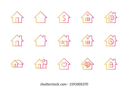 Set of House Vector Home Line Icons. Contains symbols of Conclusion of Contract, Heart, Drop of water, fire, money and more. Editable Stroke. 32x32 pixels.