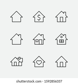 Set of House Vector Home Line Icons. Contains symbols of Conclusion of Contract, Heart, Drop of water, fire, money and more. Editable Stroke. 32x32 pixels.