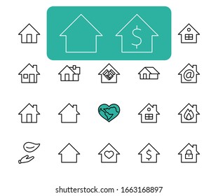 Set of House Vector Home Line Icons. Contains symbols of Conclusion of Contract, Heart, Drop of water, fire, money and more. Editable Stroke. 32x32 pixels.