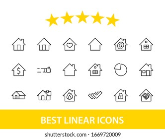 Set of House Vector Home Line Icons. Contains symbols of Conclusion of Contract, Heart, Drop of water, fire, money and more. Editable Stroke. 32x32 pixels.