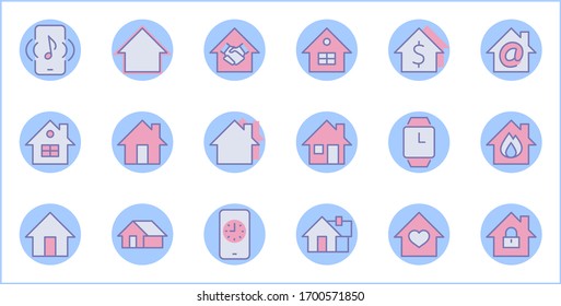 Set of House Vector Home Line Icons. Contains symbols of Conclusion of Contract, Heart, Drop of water, fire, money and more. Editable Stroke. 32x32 pixels.