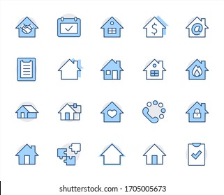 Set of House Vector Home Line Icons. Contains symbols of Conclusion of Contract, Heart, Drop of water, fire, money and more. Editable Stroke. 32x32 pixels.