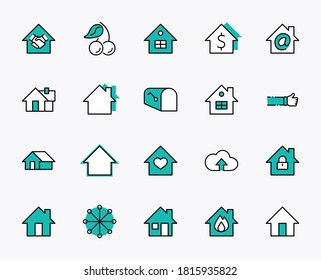 Set of House Vector Home Line Icons. Contains symbols of Conclusion of Contract, Heart, Drop of water, fire, money and more. Editable Stroke. 32x32 pixels.
