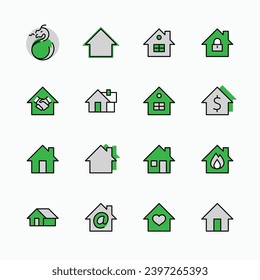 Set of House Vector Home Line Icons. Contains symbols of Conclusion of Contract, Heart, Drop of water, fire, money and more. Editable Stroke. 32x32 pixels.