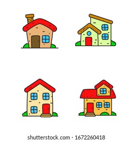 Set of house vector illustration in colorful doodle style isolated on white background. Set of house clip art 