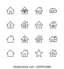 Set of house vector line icons. Contains symbols of the conclusion of the contract, heart, a drop of water, fire, money and many other things. Editable move. 32x32 pixels.