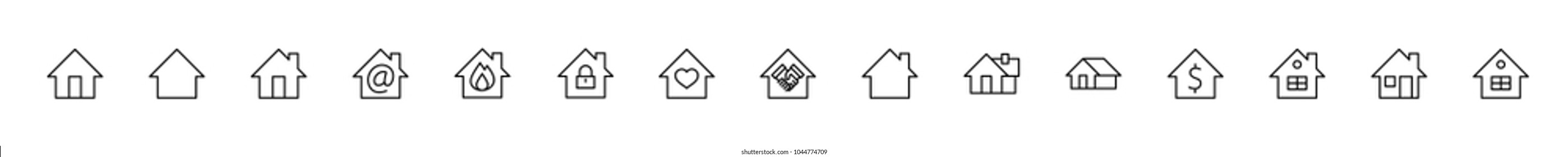 Set of house vector line icons. Contains symbols of the conclusion of the contract, heart, a drop of water, fire, money and many other things. Editable move. 32x32 pixels.