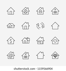 Set of house vector line icons. Contains symbols of the conclusion of the contract, heart, a drop of water, fire, money and many other things. Editable move. 32x32 pixels.