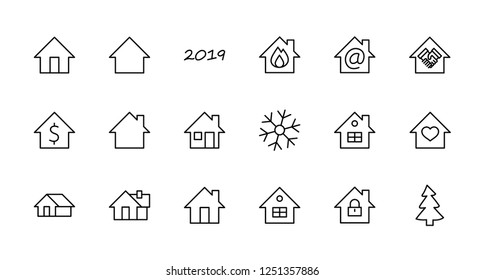 Set of house vector line icons. Contains symbols of the conclusion of the contract, heart, a drop of water, fire, money and many other things. Editable move. 32x32 pixels.