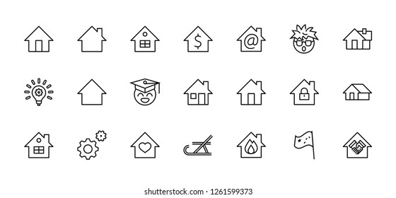Set of house vector line icons. Contains symbols of the conclusion of the contract, heart, a drop of water, fire, money and many other things. Editable move. 32x32 pixels.