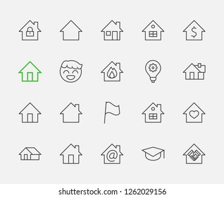 Set of house vector line icons. Contains symbols of the conclusion of the contract, heart, a drop of water, fire, money and many other things. Editable move. 32x32 pixels.