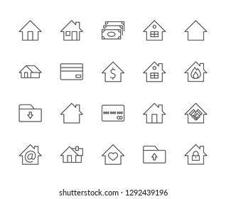 Set of house vector line icons. Contains symbols of the conclusion of the contract, heart, a drop of water, fire, money and many other things. Editable move. 32x32 pixels.