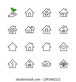 Set of House vector line icons. Contains symbols of the conclusion of the contract, heart, a drop of water, fire, money and many other things. Editable Stroke. 32x32 pixels.