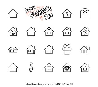 Set of House vector line icons. Contains symbols of the conclusion of the contract, heart, a drop of water, fire, money and many other things. Editable Stroke. 32x32 pixels.