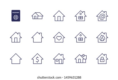 Set of House vector line icons. Contains symbols of the conclusion of the contract, heart, a drop of water, fire, money and many other things. Editable Stroke. 32x32 pixels.