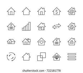 Set of house vector line icons. Contains symbols of the conclusion of the contract, heart, a drop of water, fire, money and many other things. Editable move. 32x32 pixels.
