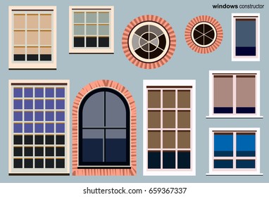 Set of house windows vector, collection design constructor elements.