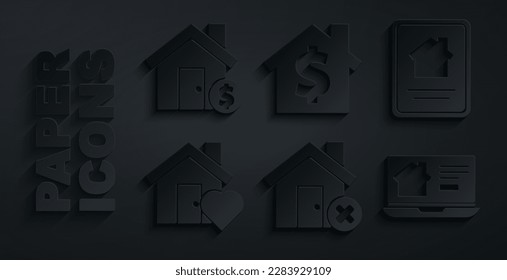 Set House with wrong mark, Online real estate house, heart shape, dollar symbol and  icon. Vector