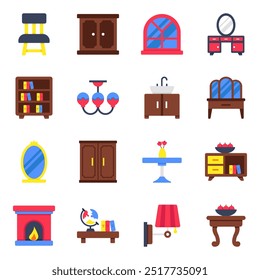 Set of Household Accessories Flat Icons

