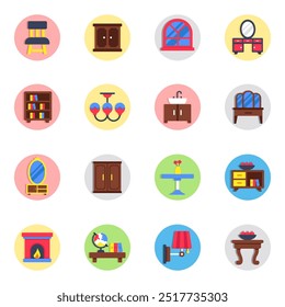 Set of Household Accessories Flat Icons

