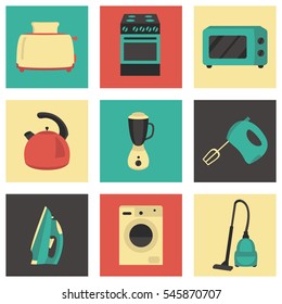 Set of household appliances design flat icons